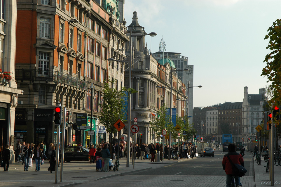 Scenic view of O'Connell Street towards O'Connell Bridge